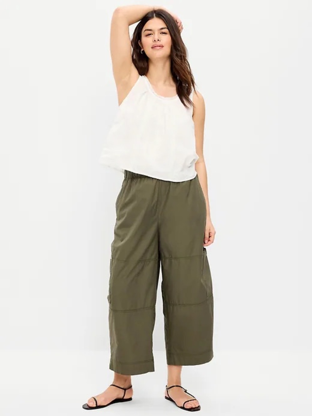 Old Navy Mid-Rise Cropped Barrel-Leg Utility Pants Olive Green Size Womens Mediu